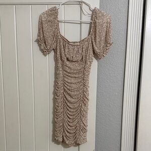 Elegant Tan Ruched Dress